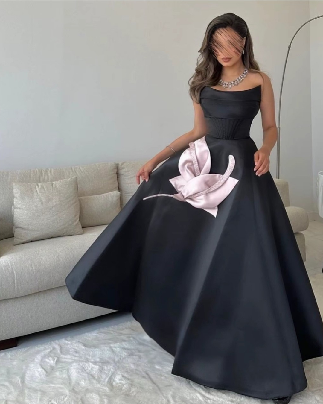 Belle Pink 3D Floral Evening Dress