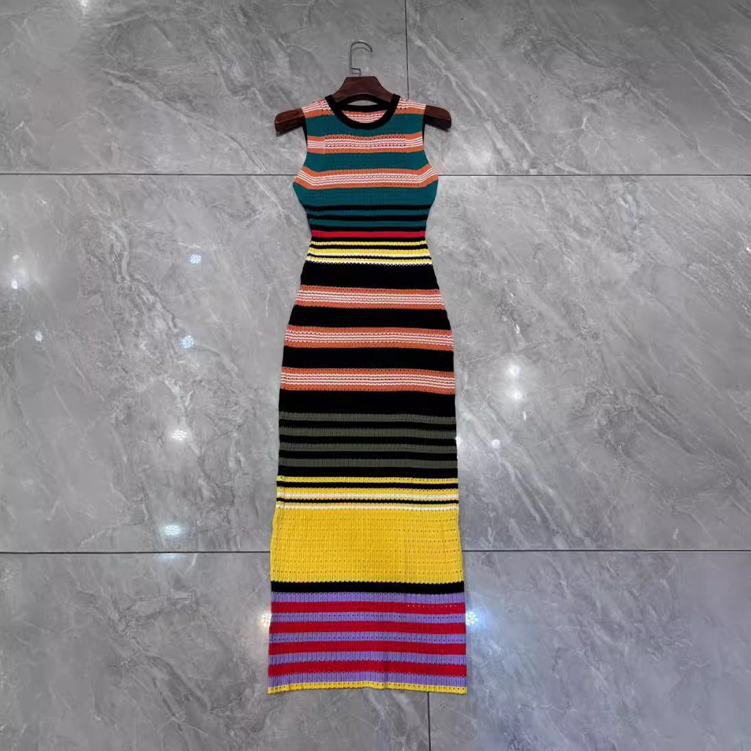 Lorna Colorful Horizontal Striped Jacquard Woven Slim Fit Knit Dress