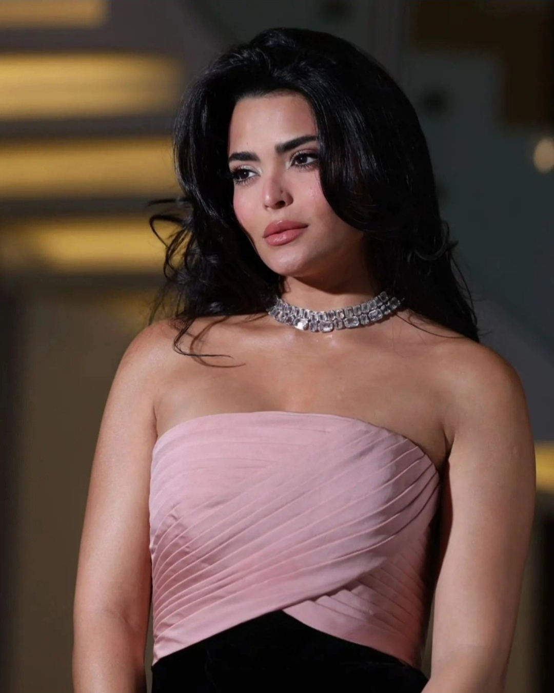 Black and Pink Strapless Evening Dress