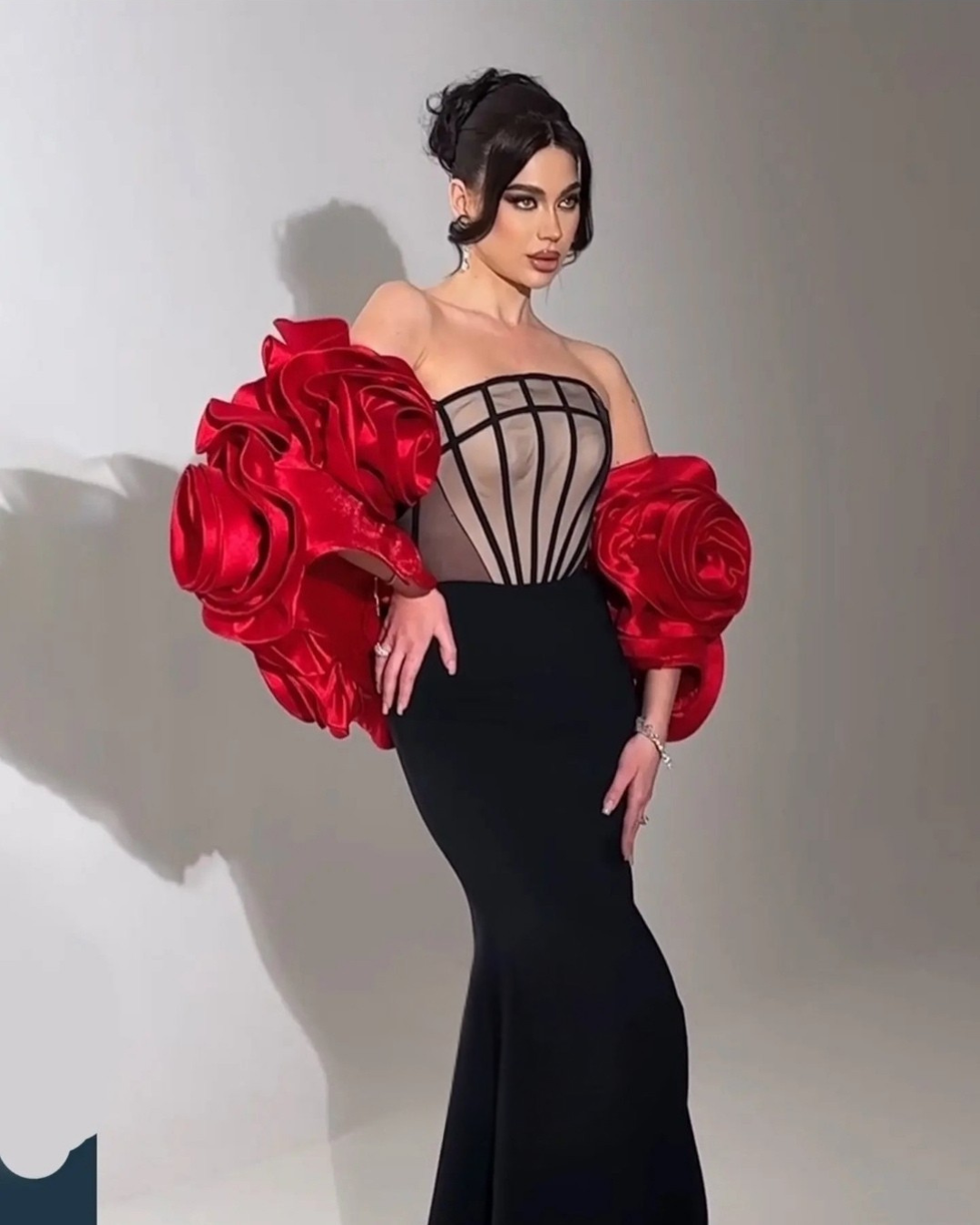 Jamie Burgundy Strapless Mermaid Dress with a 3D Floral Cape