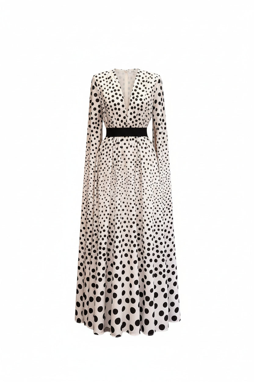 Eloise V-neck Polka Dot Print Long Sleeve Dress