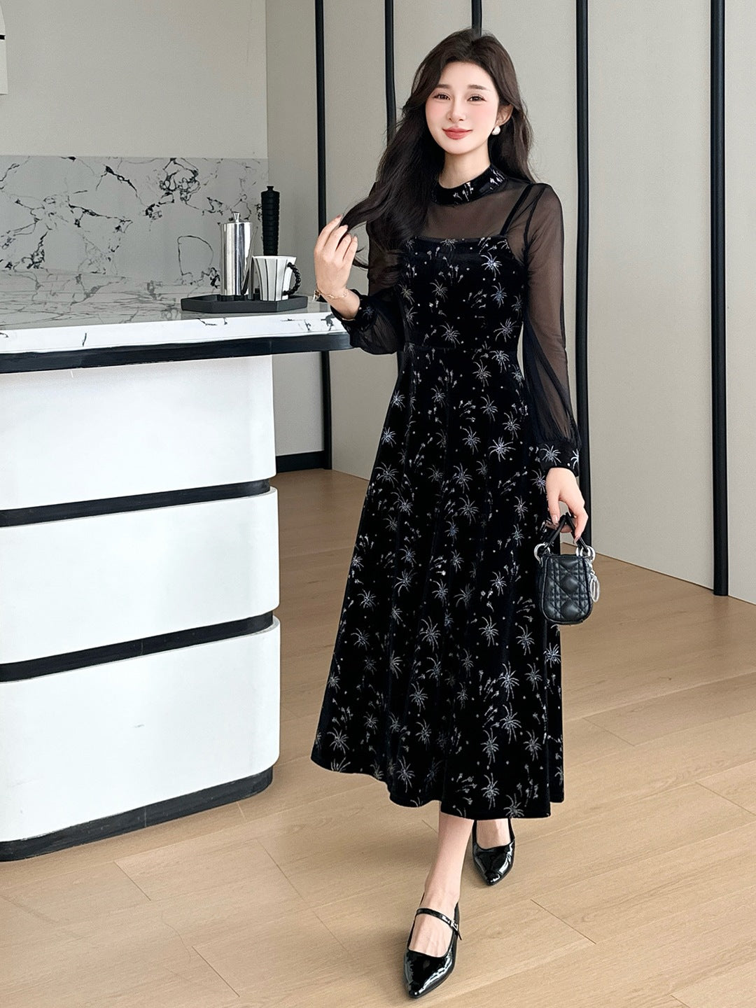 Vanessa Glamour Velvet Mesh Two-Piece Set