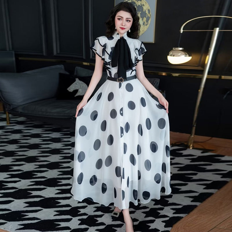 Arabella Single Breasted Lace Up Polka Dot Fairy Dress