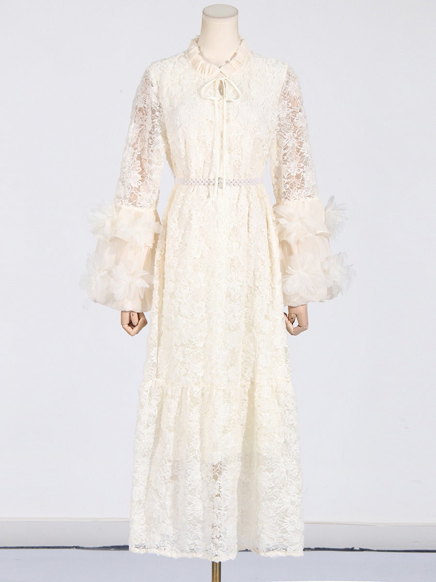 Jasmine Mesh Waist Length Embroidered Solid Color Dress