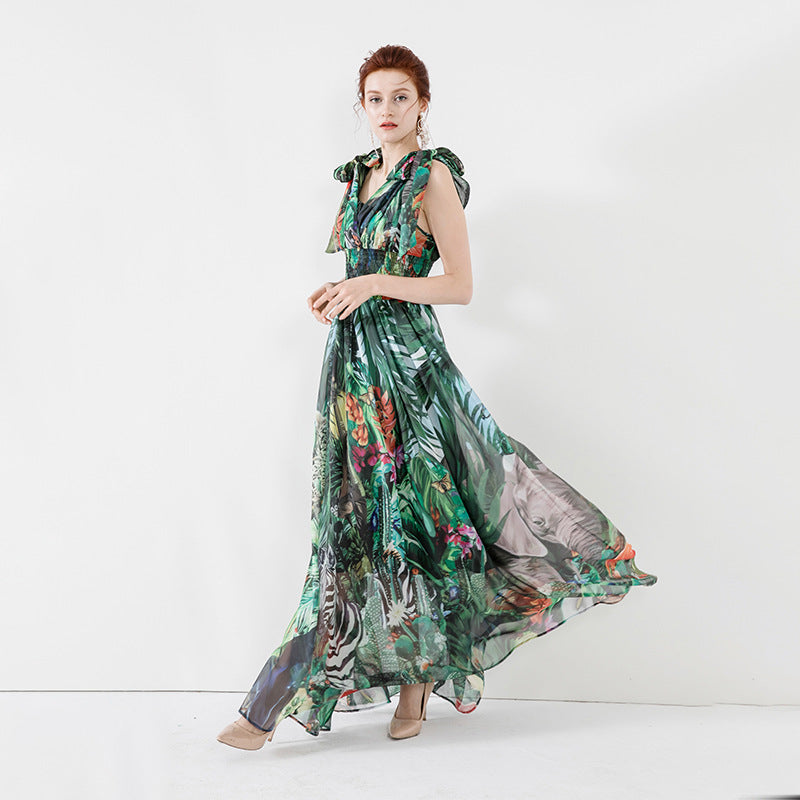 Aria V-Neck Chiffon Silk Dress