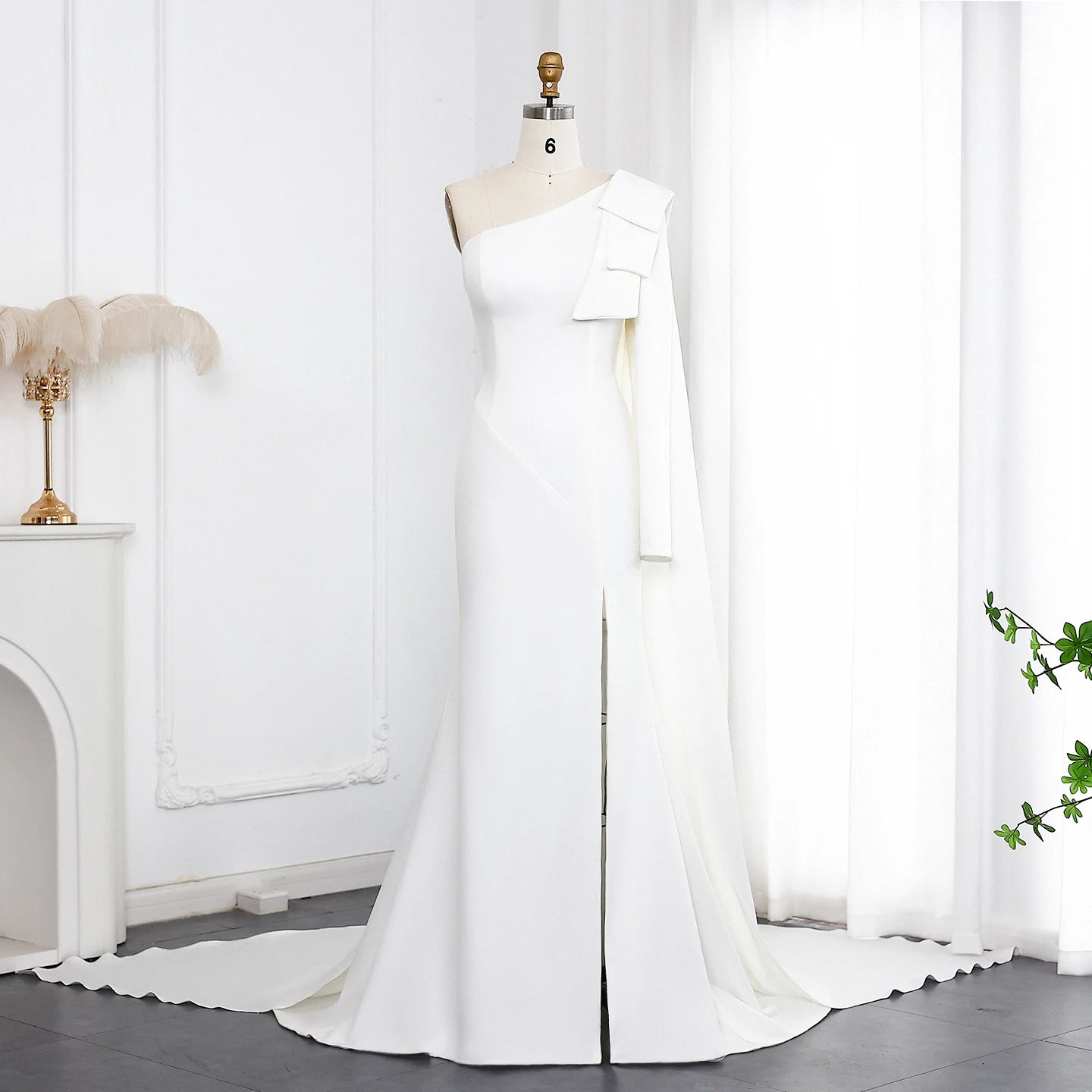 Ana One Shoulder Evening dress with Bow Cape Sleeves