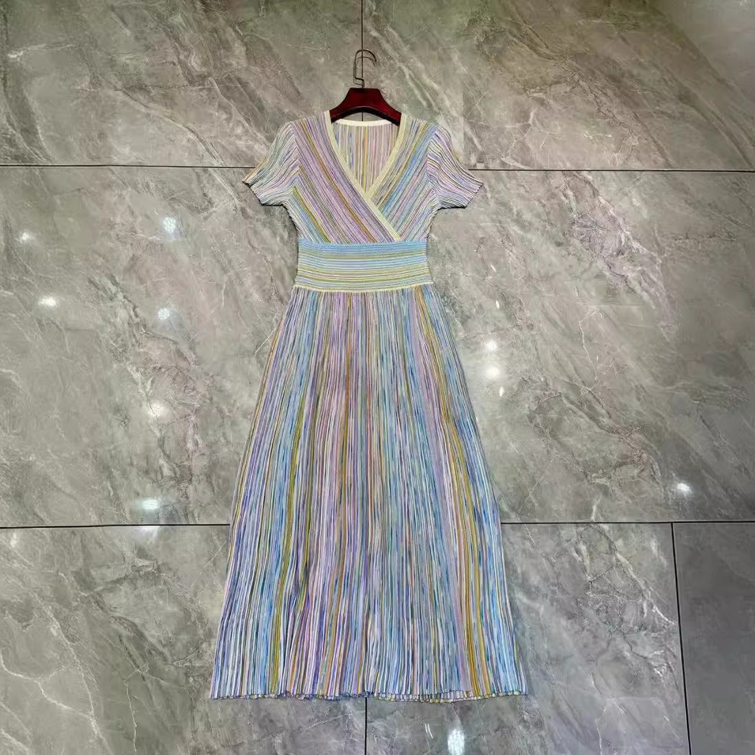 Amanda Colorful Striped Gradient Long Skirt Knitted Dress
