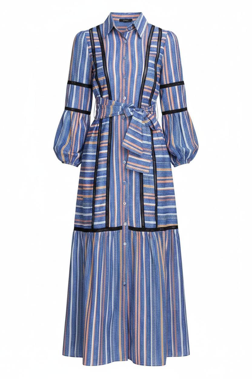 Sienna Striped Lace Retro Dress Long Skirt Women's Clothing Dress