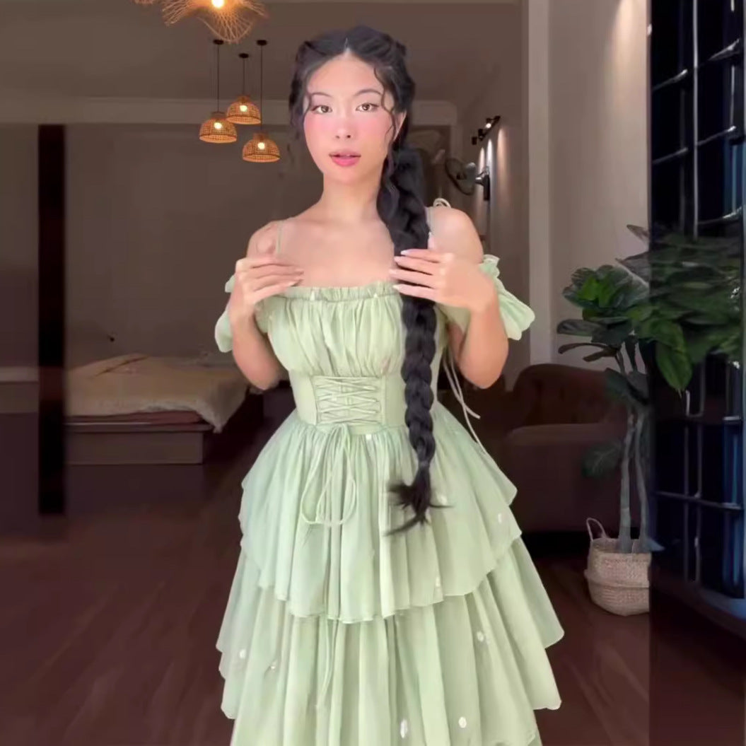 Mariah waist cinching fluffy dress cake dress