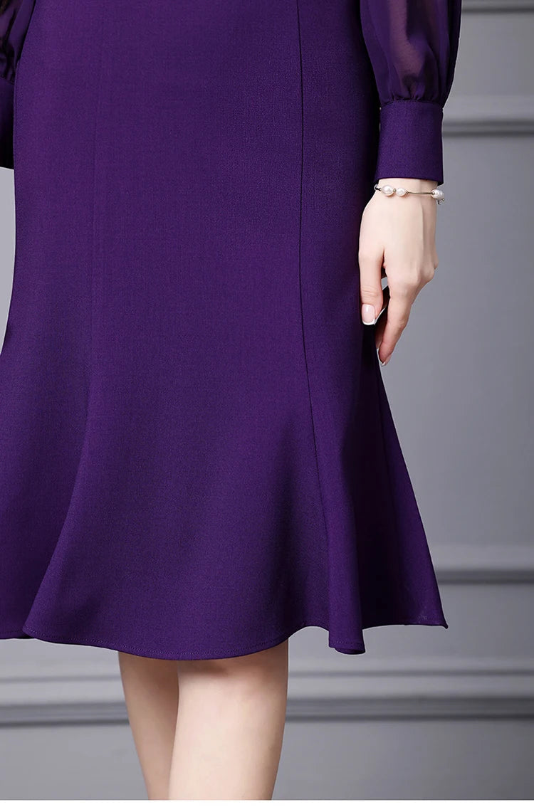 Amoural Applique High Waist Slim Package Buttocks Long Dress