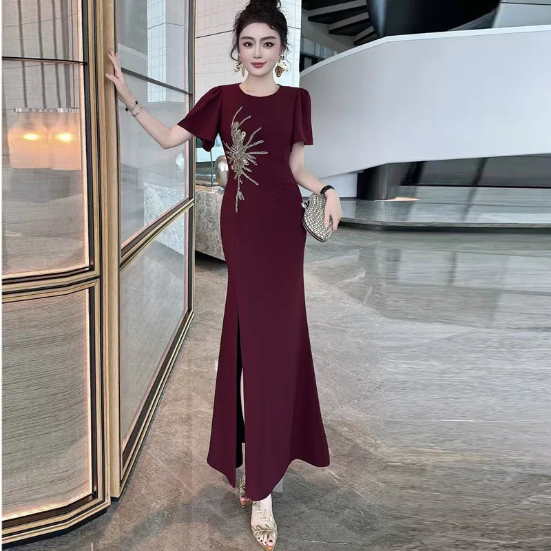 Eshaal Neck Short Sleeve Embroidered Dress