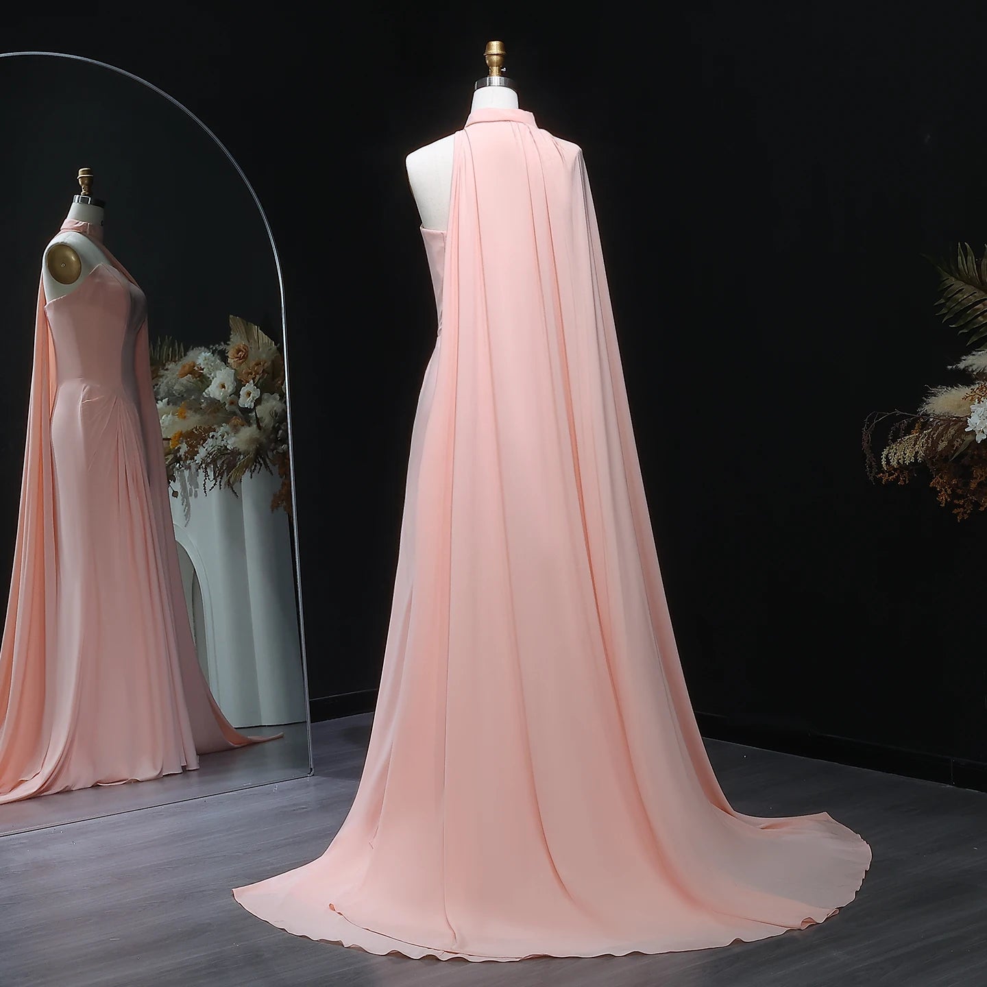 Breka Blush Pink Pleated Mermaid Evening Dress