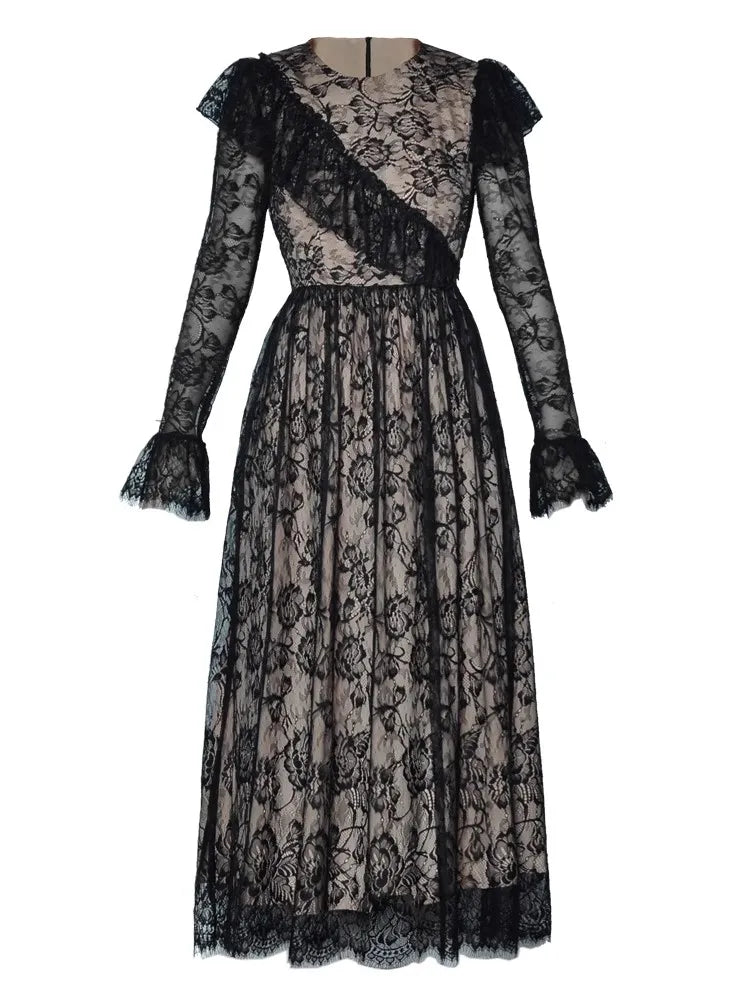 Selene Black Lace Vintage Dress Black / XL Selene Black Lace Vintage Dress Black / XL