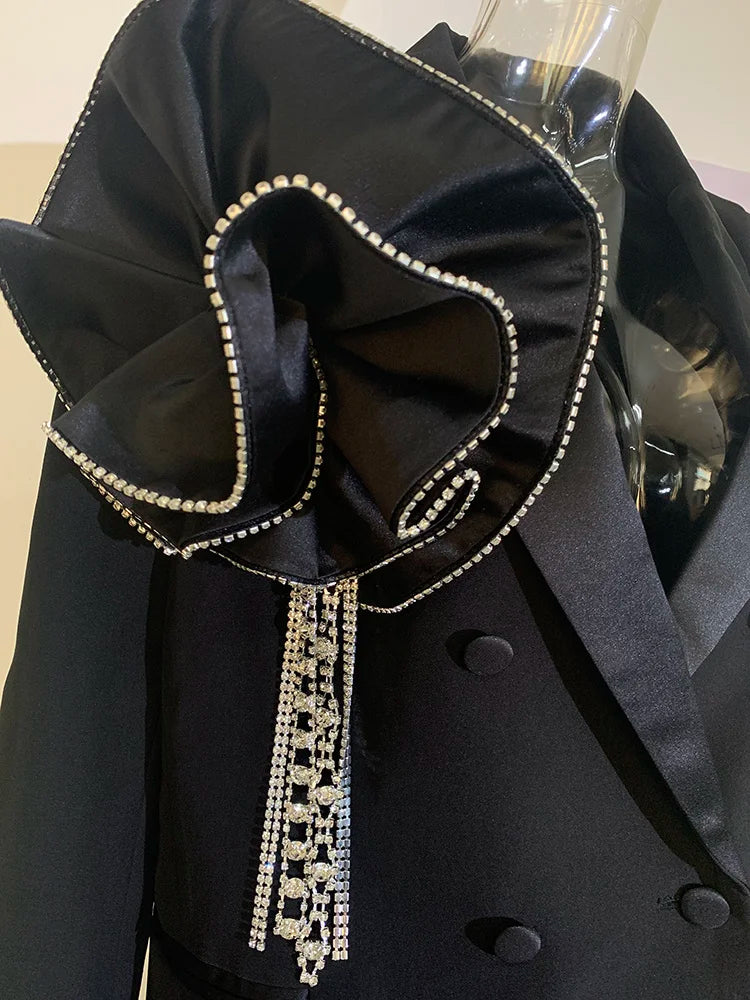 Stereoscopic Floral Diamond Spliced Chain Blazer Coat