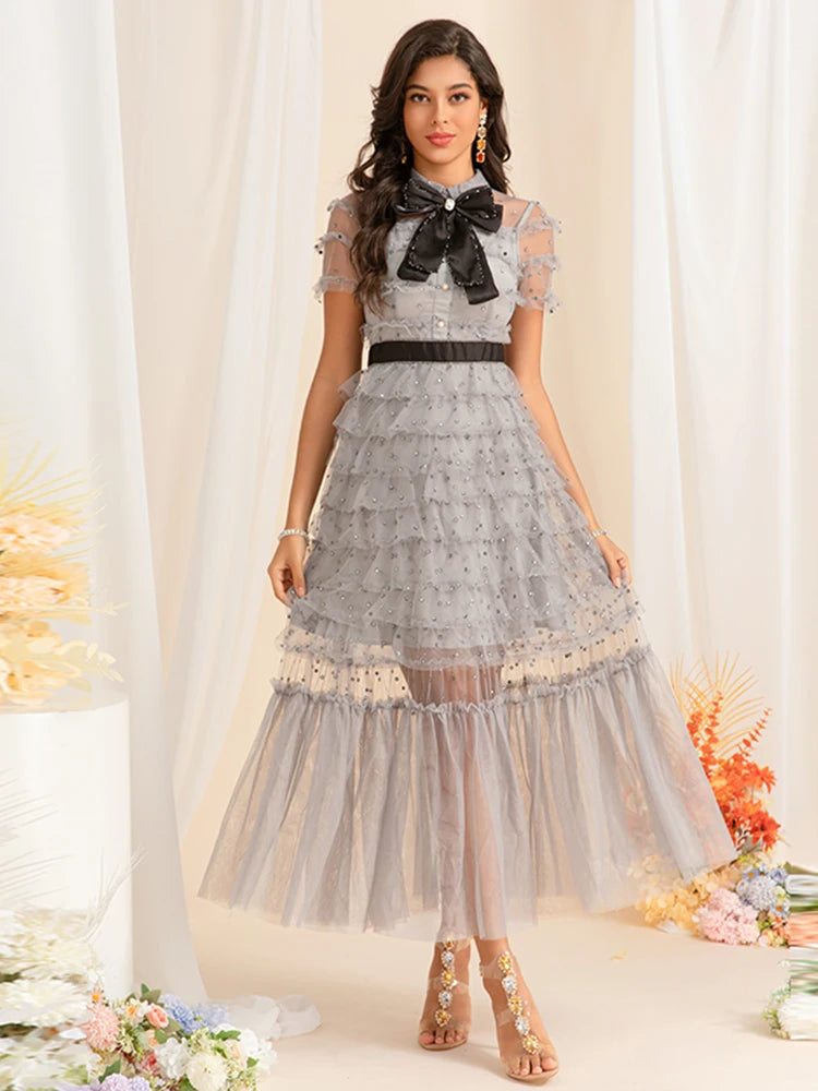 Erica French Style Elegant Dress GRAY / M Erica French Style Elegant Dress GRAY / M