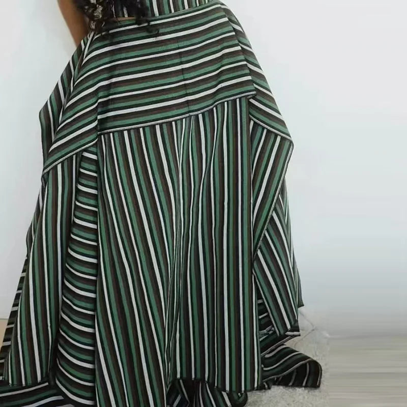 Striped Halter Corset Top Maxi Skirt Two Piece Set