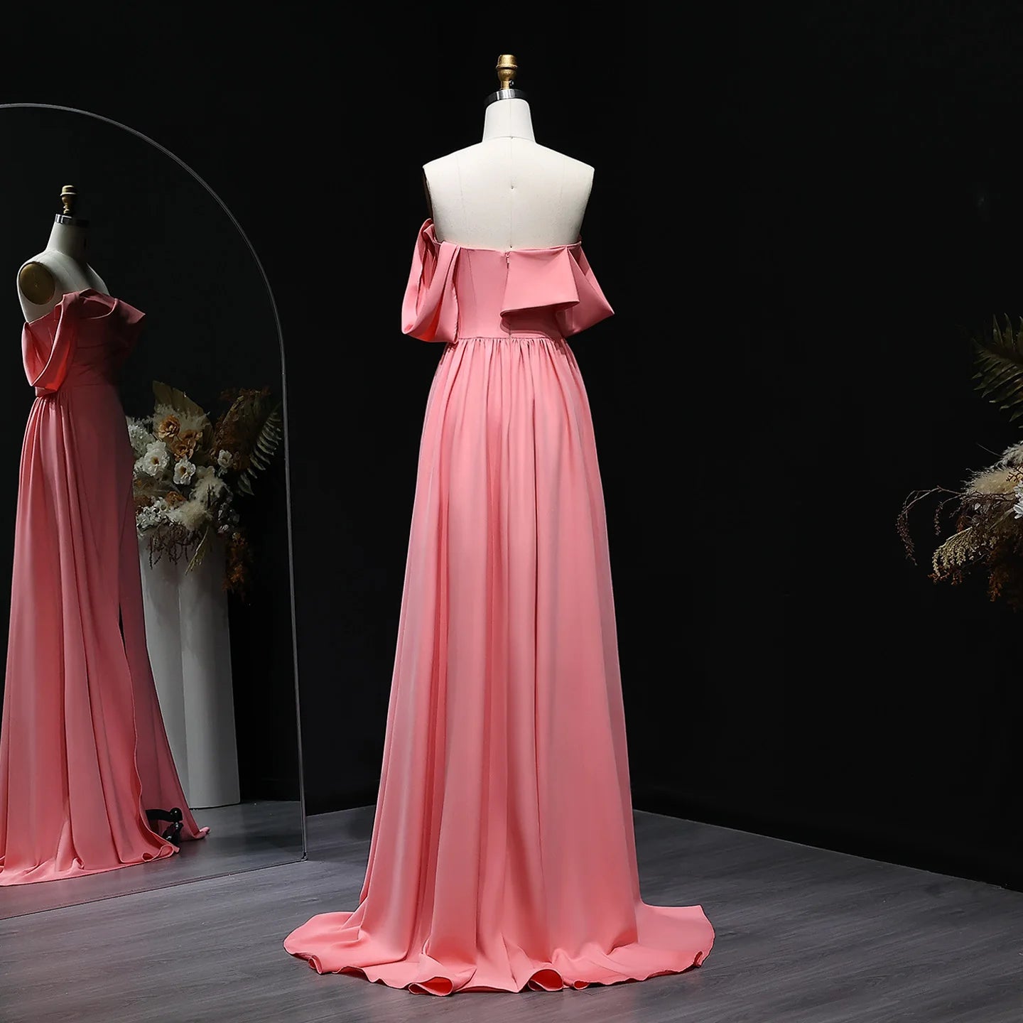 Jemelyn Dubai Peach Off Shoulder Evening Dress