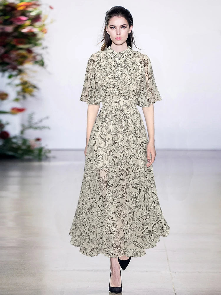 Jolene Floral Print Button Cascading Ruffle Chiffon Dress – VanillaStyle
