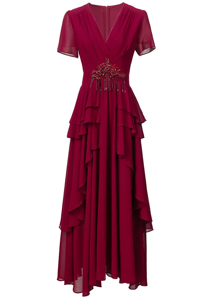 Reese V-Neck Short Sleeve Ruffle Dress