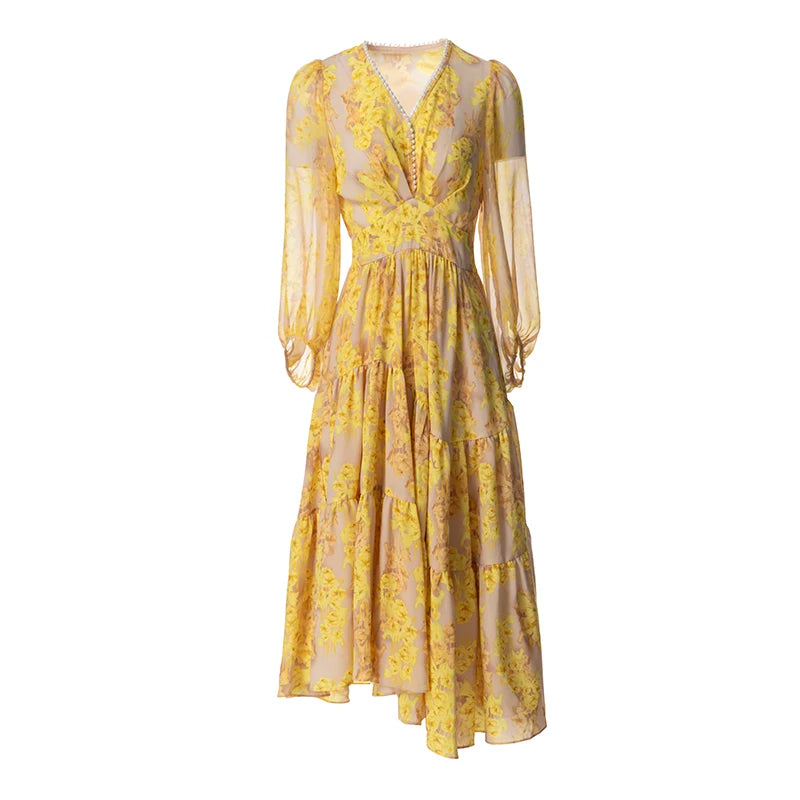vintage floral yellow dress Plus Size Hibiscus Print Heidi 3X Crafted from lightweight woven chiffon that offers all Diane Von Furstenberg Vintage floral-print