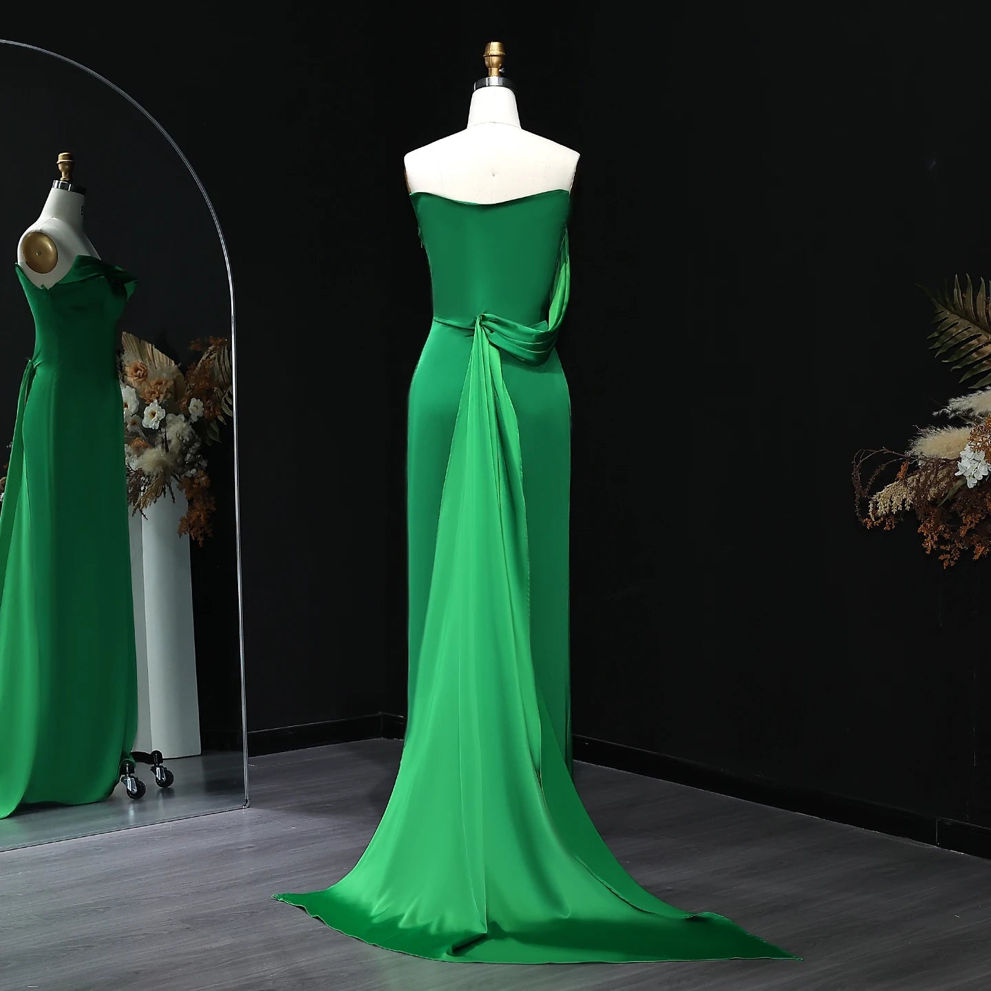 Gema Green Strapless Evening Dress