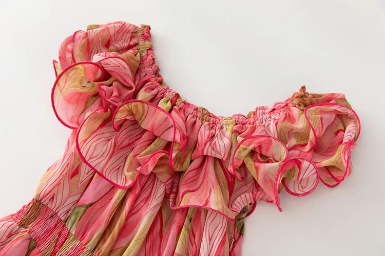 Mallory Slash Neck Butterfly Sleeve Flower Print Vacation Backless Dress