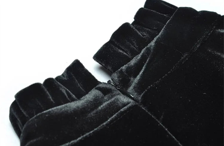 Alaina pleated, color-blocked base velvet dress