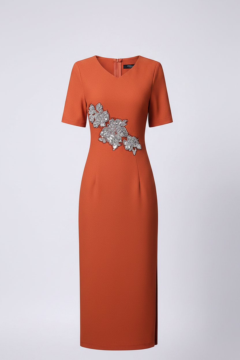 Ezra Short Sleeve Beading & Sequin Elegant Dress