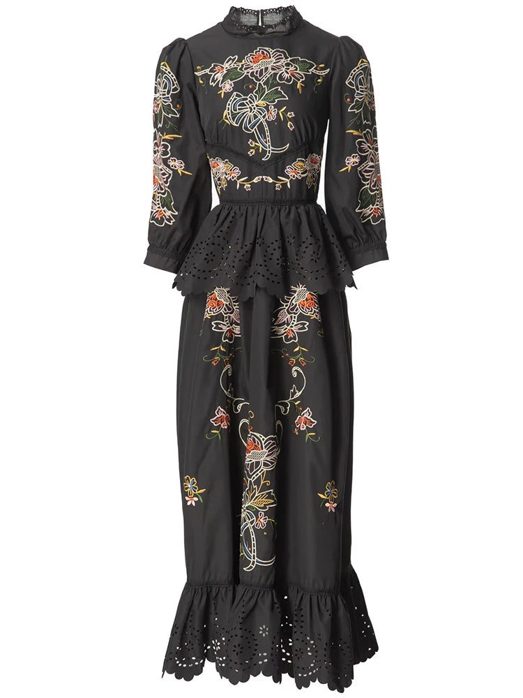 Morocco Vintage Floral Embroidery Dress