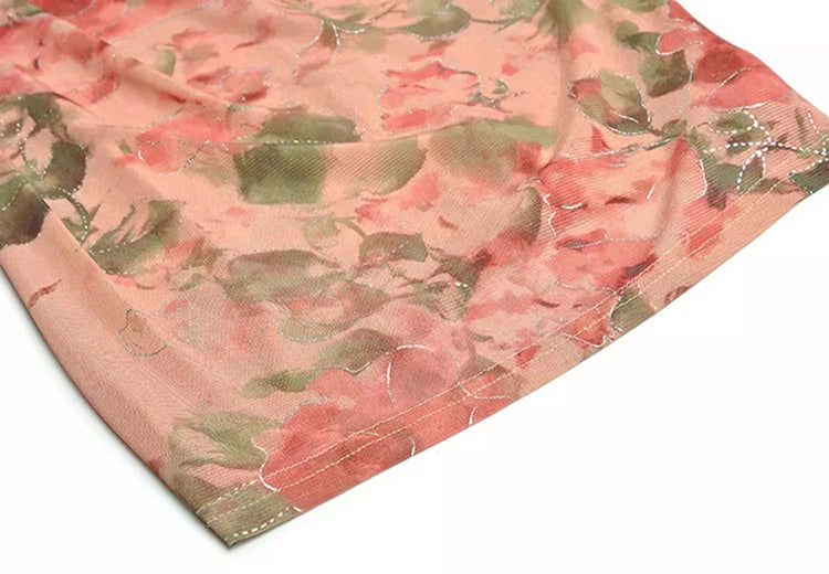 Lea V-Neck Short Sleeve Folds Flower Print Vintage Lace-up Dress