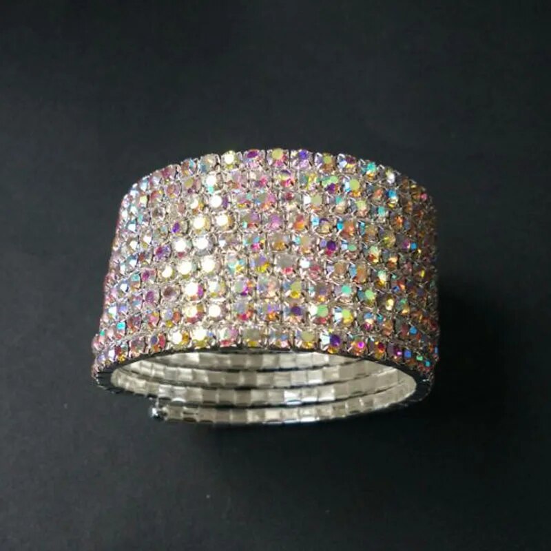 9-Row Spiral Rhinestone Silver Plated and Gold  Crystal Bangle Bracelets