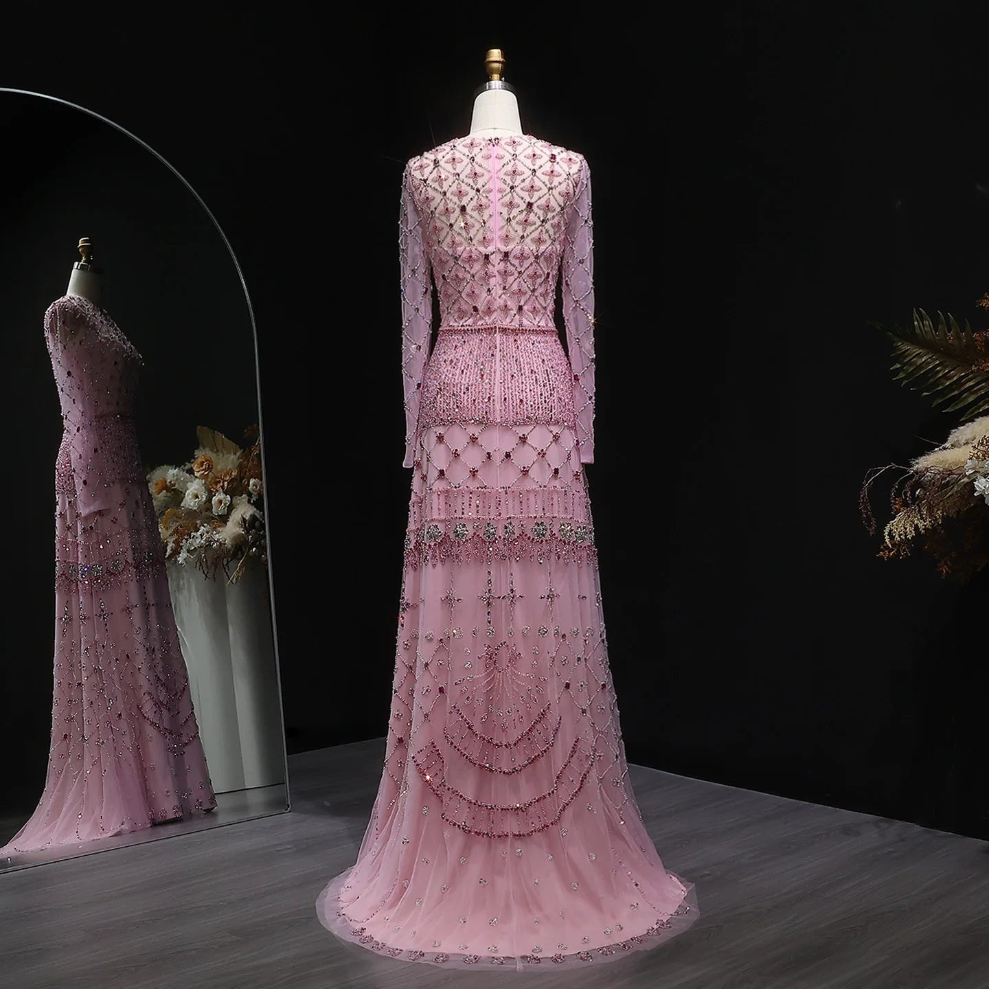 Marian Dubai Pink Arabic Stunning Evening Dress Gown