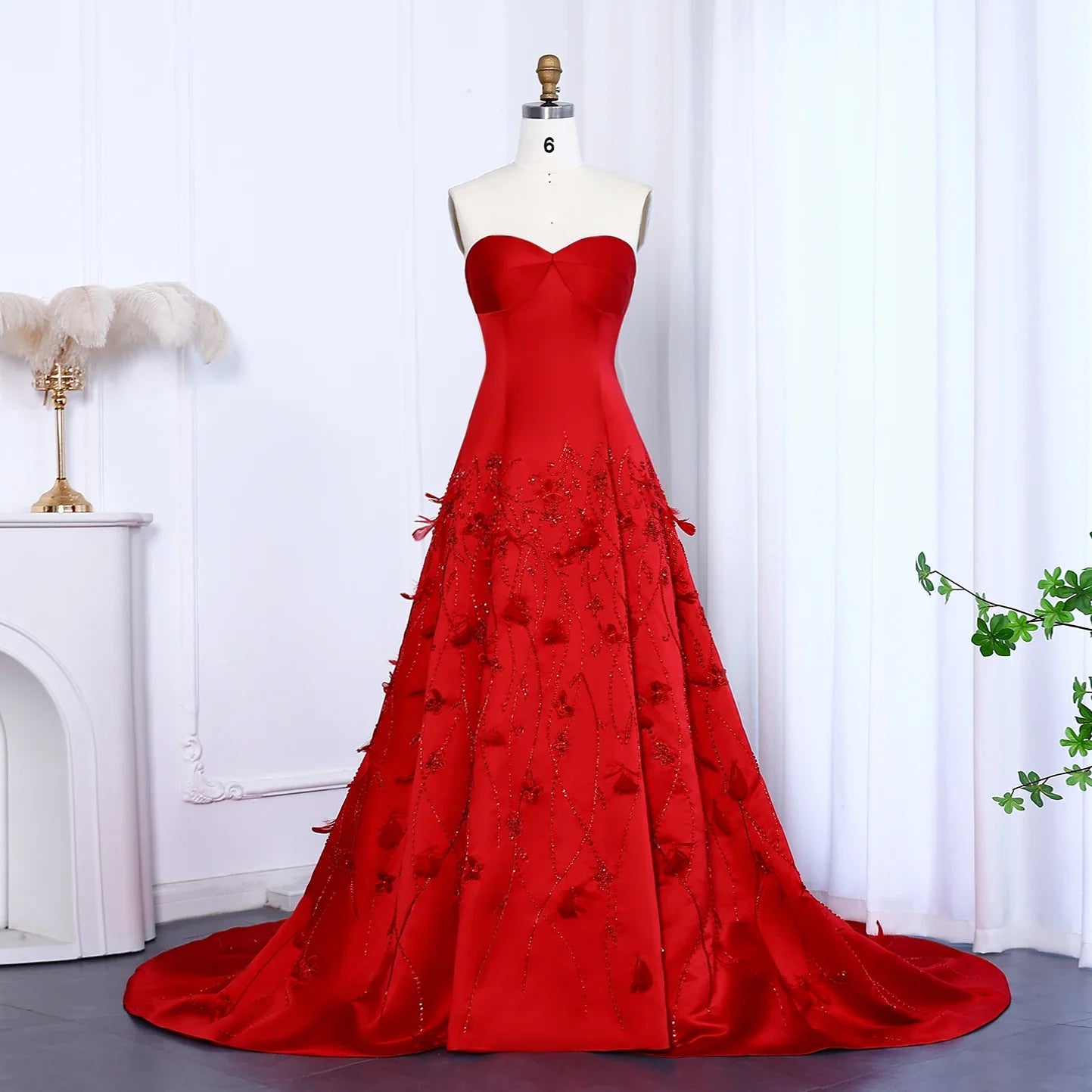 Carrie Coral Pink Luxury Feathers Dubai Evening Dress