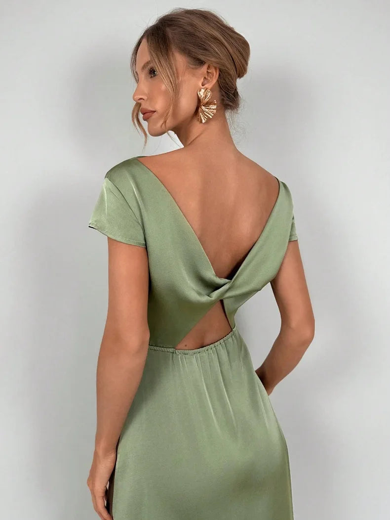 Imee Silk Dress Slit Satin Satin Long Skirt European and American Fashion High-end