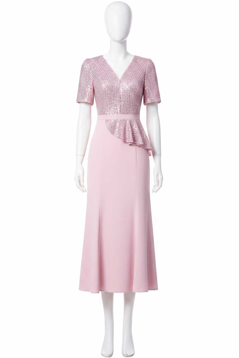 Aster V-Neck Short-Sleeved Appliques Sequins Slim-Fit Hip Wrap M-4XL Dresses