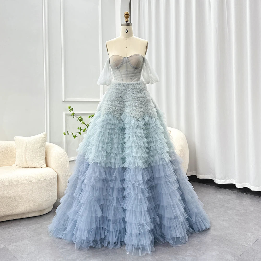 Daniella Sweetheart Evening Dress with Pearls Ruffles Ball Gown