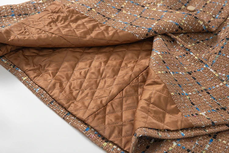 Malaysia Double Breasted Sequins Plaid Tweed Coat