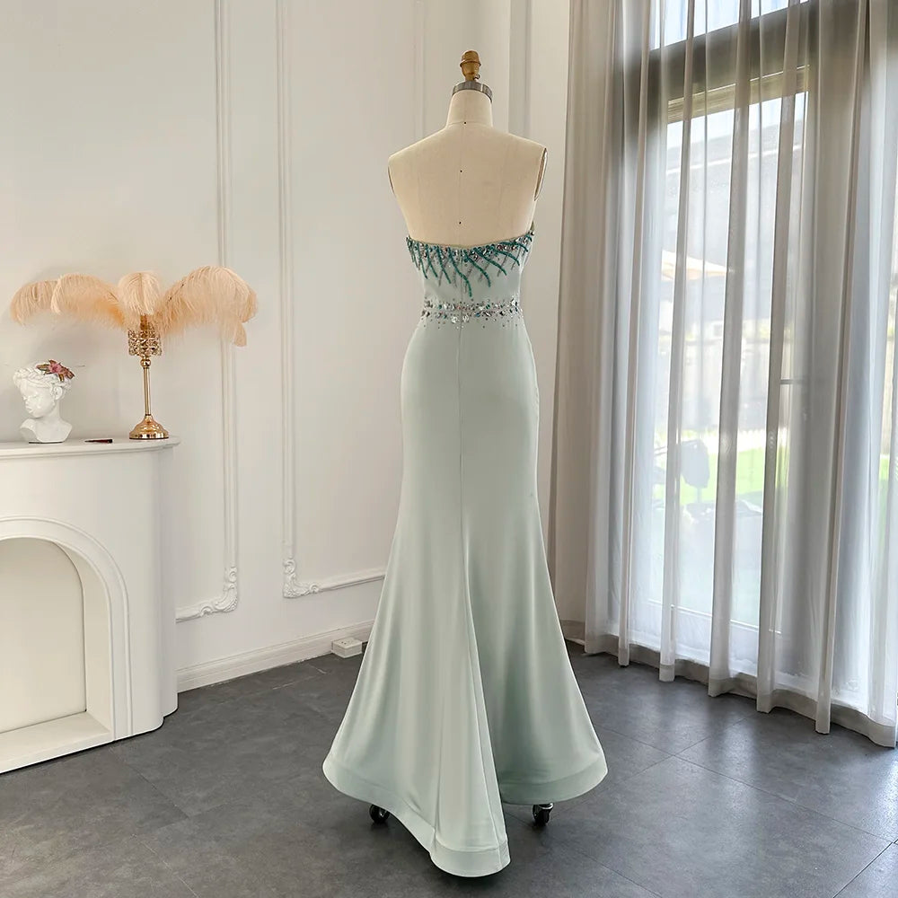 El Luxury Turquoise Crystal Evening Dress