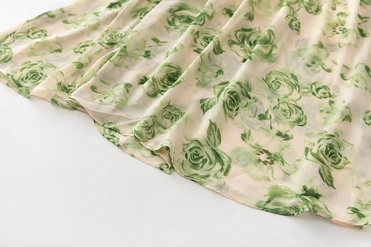 Bryce V-Neck Puff Sleeve Sashes Flower Print Vintage Dress