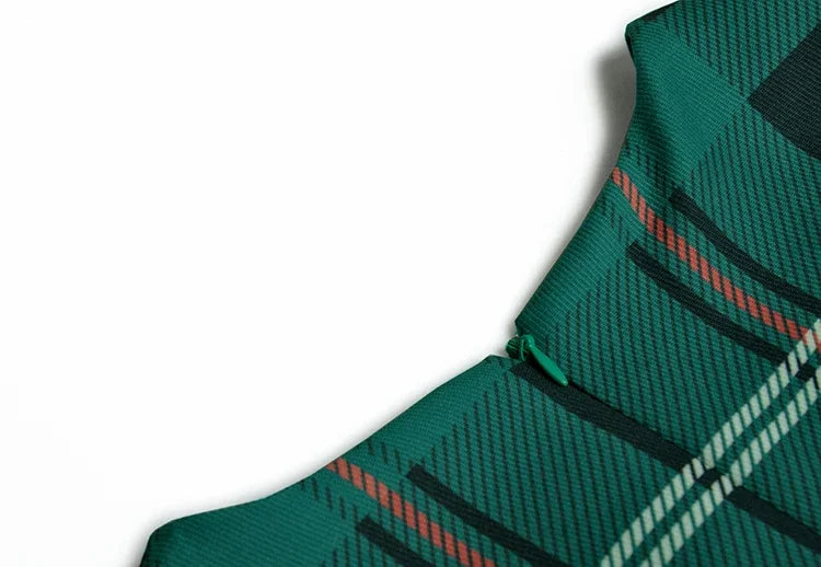 Lottie Long Sleeve Green Plaid Print Slim Lady Office Sheath Pencil Dress