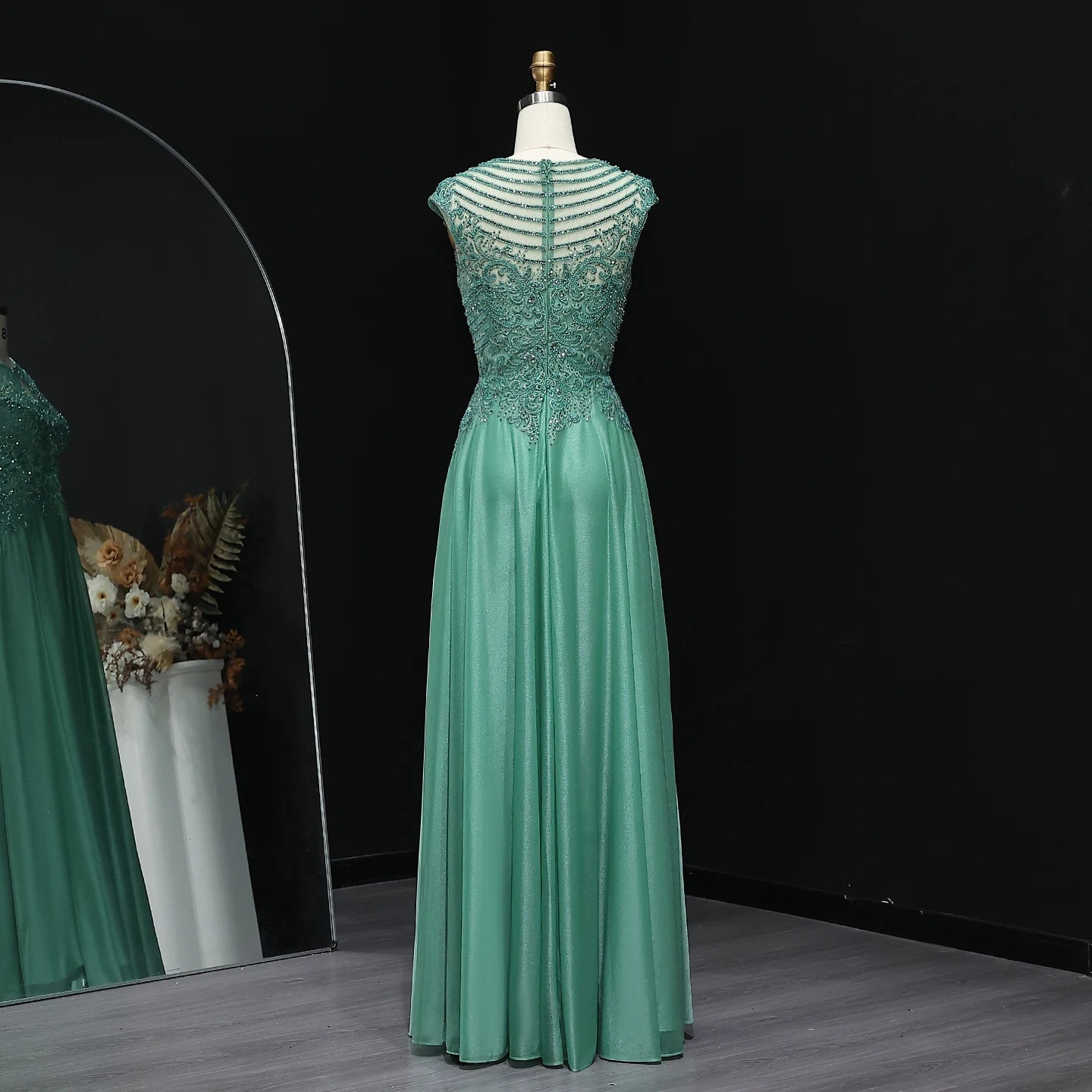 Emery Green Scoop Neck A-Line Prom Dress
