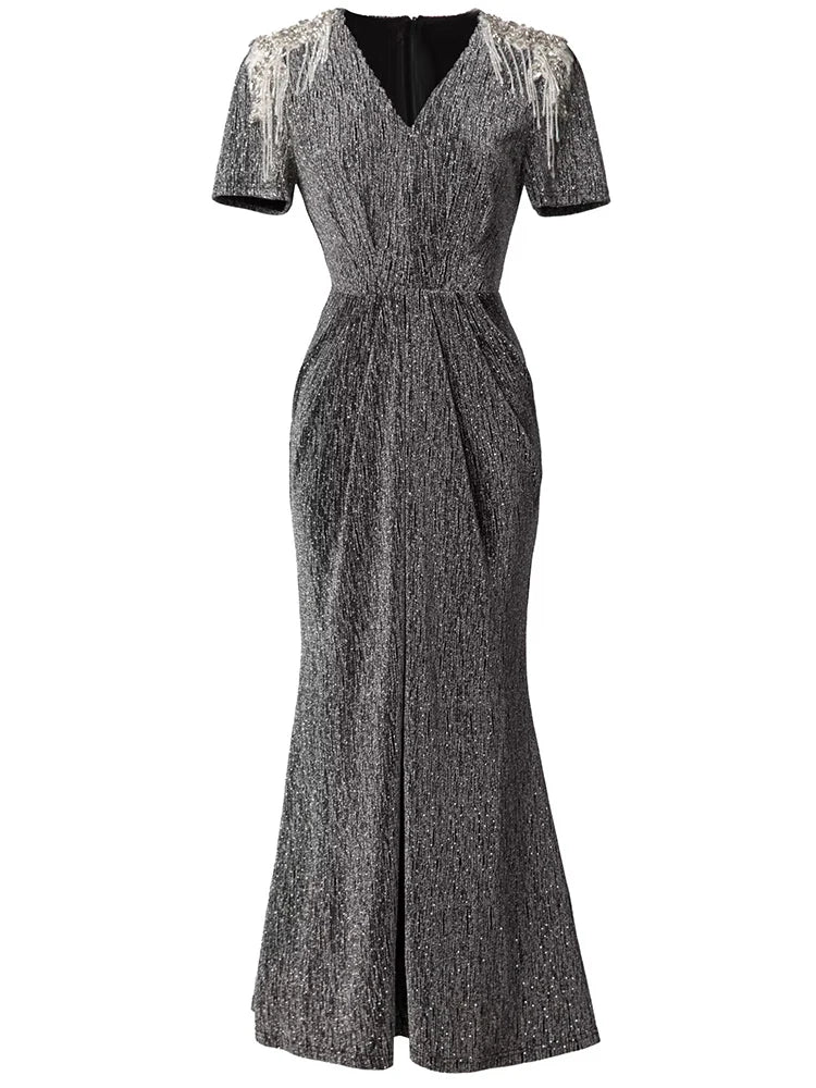 Leila Crystal Bead Mermaid Dress