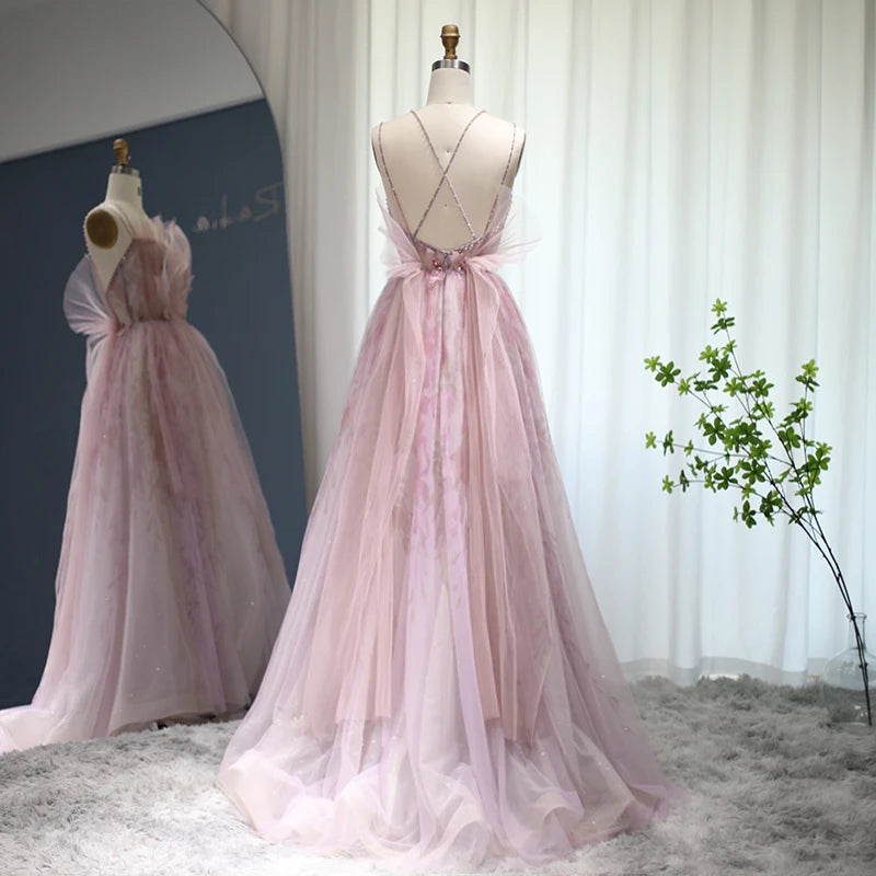 Beth Lilac Floral Tulle Evening Dress