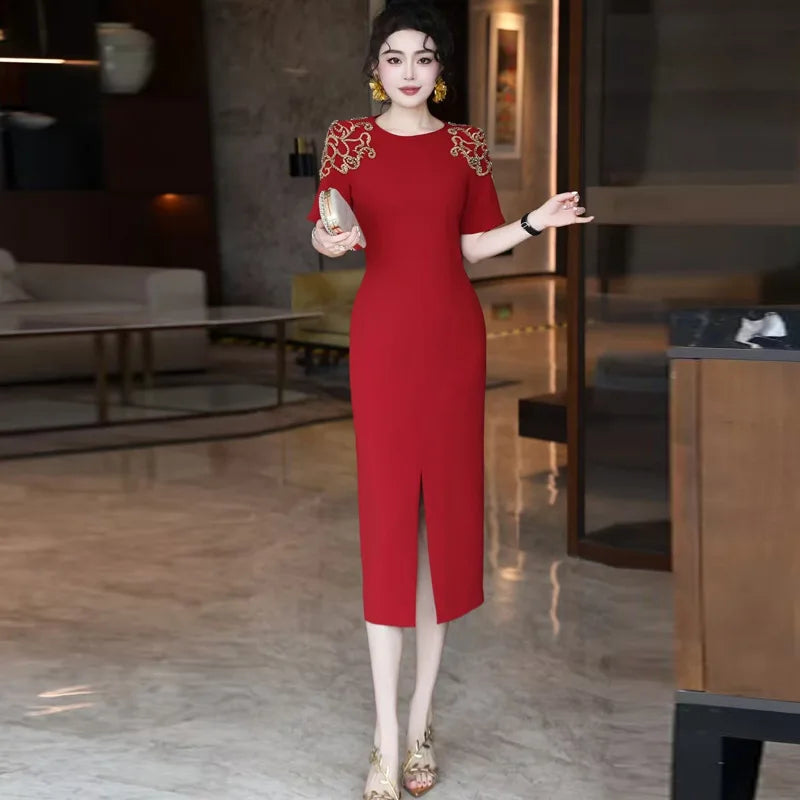 Fatin Round Neck Short Sleeve Wrap Dress