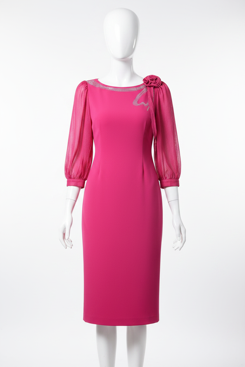 Monroe Three Quarter Sleeved Three-Dimensional Flower Diamond High-Waisted Hip Wrap MIDI Dress