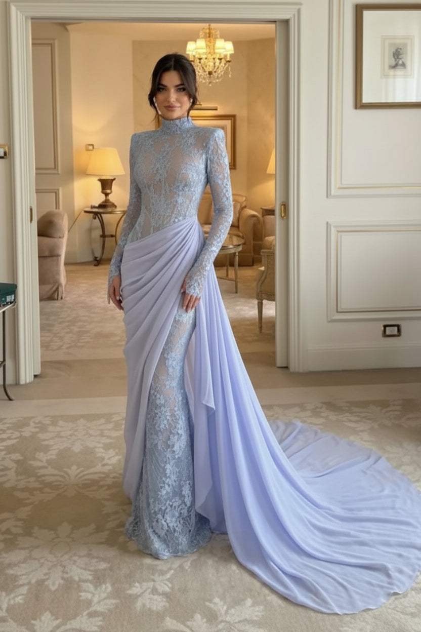 Phoera High Neck Appliques Mermaid Prom Gown Party Evening Dress for W – VanillaStyle