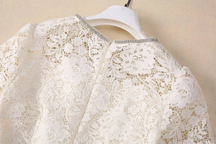 Brooks O-Neck Short Sleeves Diamond Bow Vintage Hollow Out Dress