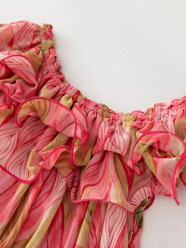 Mallory Slash Neck Butterfly Sleeve Flower Print Vacation Backless Dress