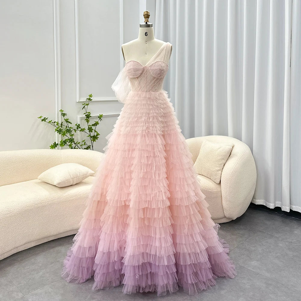 Princess Cascading Evening Dress with Ruffles