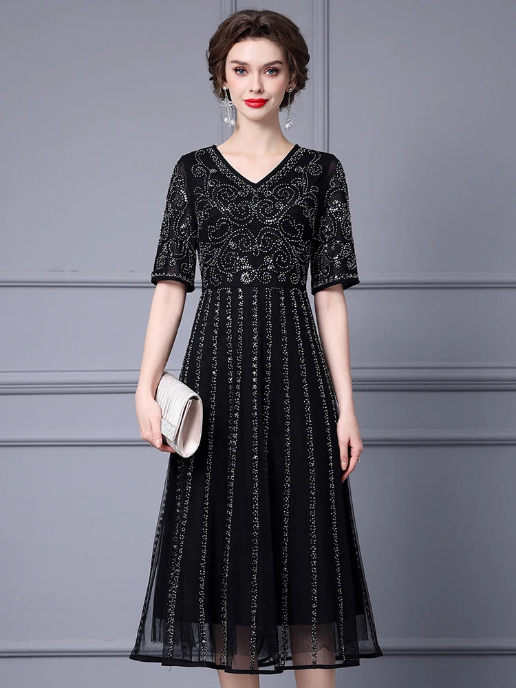 Valery V-Neck Collar Embroidered Dress